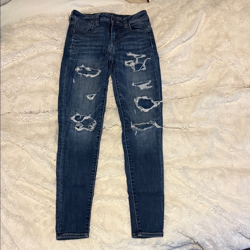 American Eagle Outfitters Dark Blue ripped Skinny “jegging”  Jeans